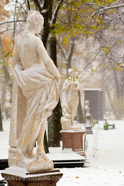 Marble Sculpture of the Summer Gardens on a Snowy Day