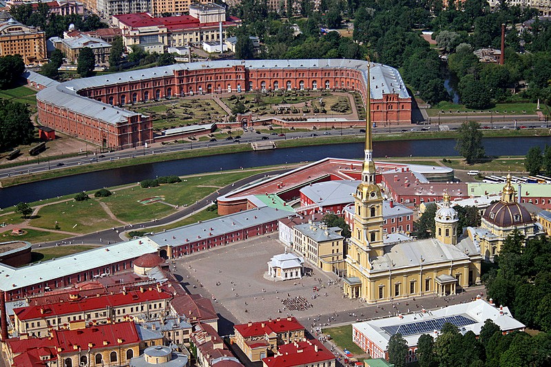 Kronverkskaya Embankment between the Kronverk and the Peter and Paul Fortress in St Petersburg, Russia