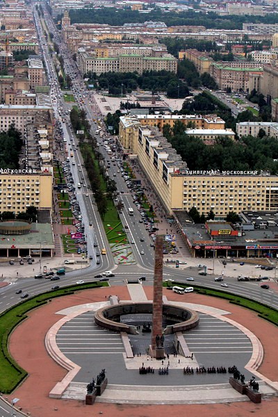 Panorama of Moskovsky Prospekt and Victory Square (Ploshchad Pobedy) in St Petersburg, Russia