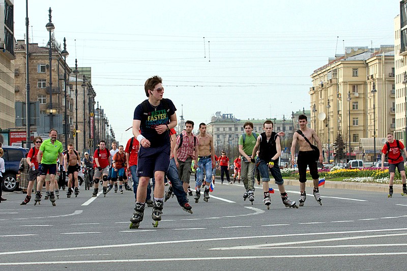 Roller-skating event on Moskovsky Prospekt in St Petersburg, Russia
