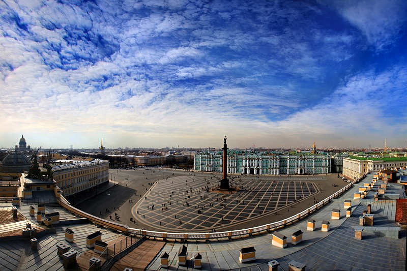 Palace Square seen from the roof of the General Staff Building in St Petersburg, Russia