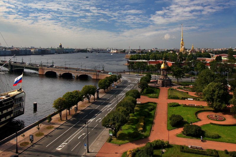 Trinity Square and panorama of the Neva River in St Petersburg, Russia