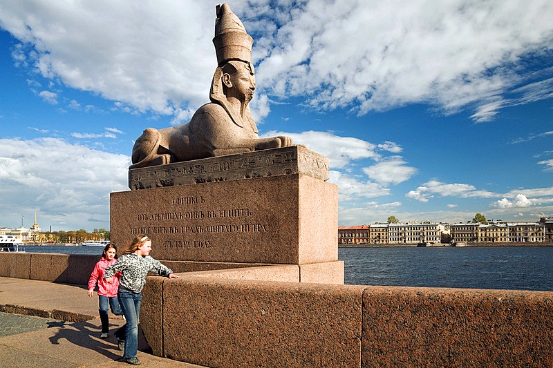 Ancient Egyptian Sphinx on Universitetskaya Embankment in St Petersburg, Russia