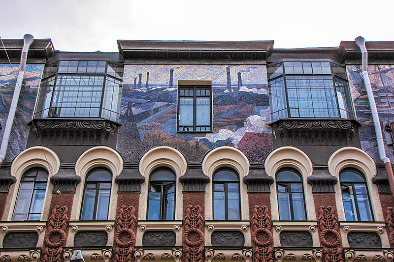 Elaborate mosaic on the Apartment Building of Duke Leichtenberg in St Petersburg, Russia