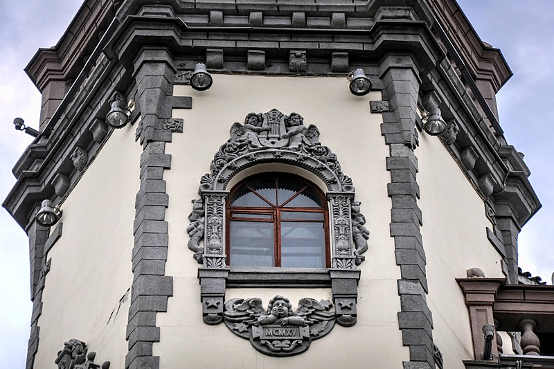 Mock Gothic decoration on the Rosenstein House in St Petersburg, Russia