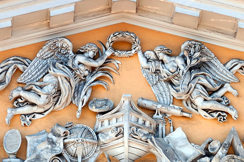 Bas-relief on a pediment of the Admiralty Building in St. Petersburg, Russia