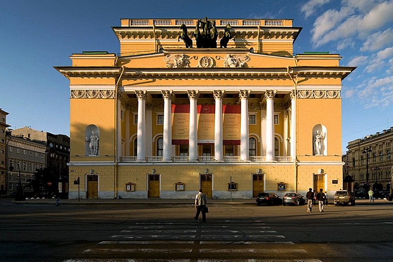 Main facade of the Imperial Alexandrinsky Theatre in St Petersburg, Russia