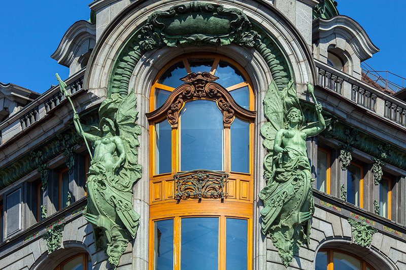 Winged figures of Industry and Navigation on the Singer Company Building (Dom Knigi) in St Petersburg, Russia