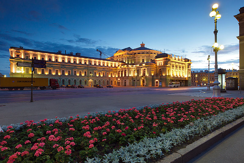 Night view of the Mariinsky Theatre in Saint-Petersburg, Russia
