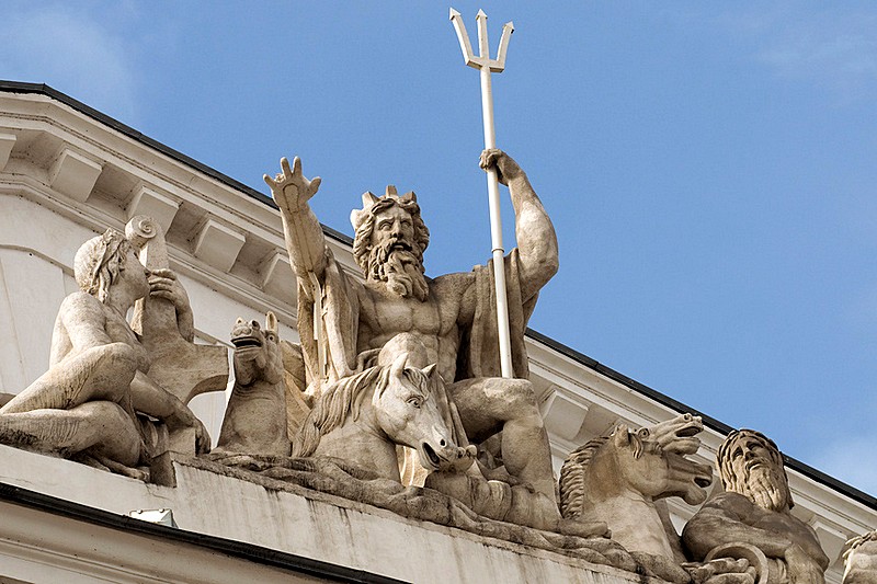 Sculpture of Neptune on the Stock Exchange Building in Saint-Petersburg, Russia