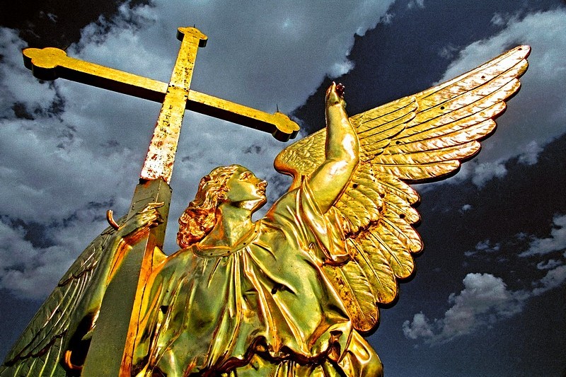 Angel weather-vane on the spire of the Peter and Paul Cathedral in St Petersburg, Russia