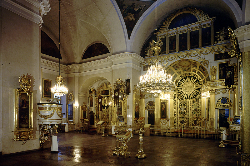 Interior of Transfiguration Cathedral (Preobrazhenskiy Sobor) in Saint-Petersburg, Russia
