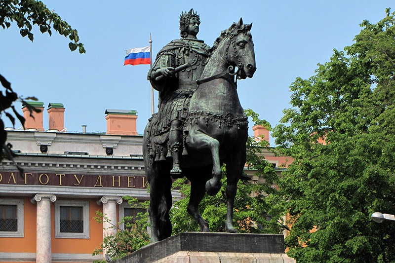 Monument to Peter the Great opposite St Michael's Castle in Saint-Petersburg, Russia