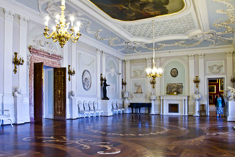 White Hall at the Grand Palace in Gatchina, royal estate south of St Petersburg, Russia