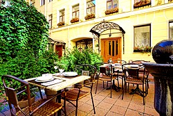 Courtyard Terrace at the Helvetia Hotel in St. Petersburg