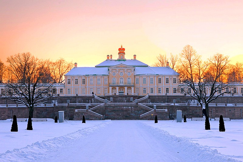 Grand Menshikov Palace in Oranienbaum dominates the surrounding grounds, west of St Petersburg, Russia