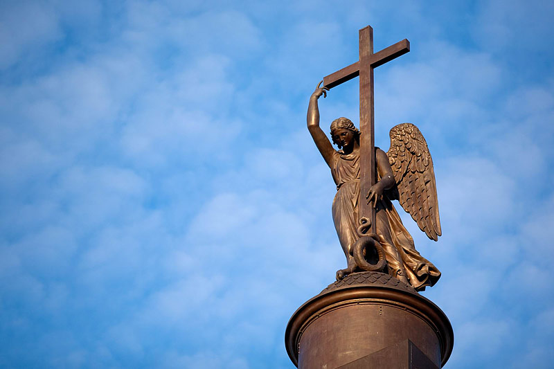 Angel with a cross on top of the Alexander Column in St Petersburg, Russia