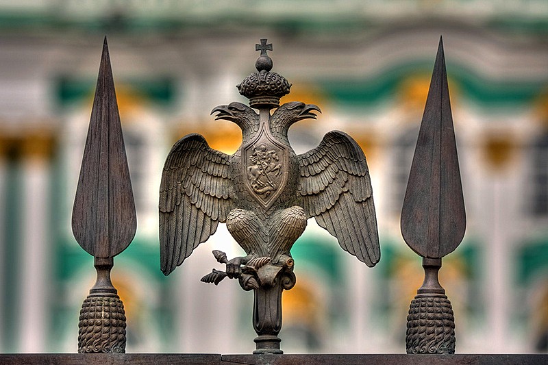Two-headed eagles on the Alexander Column in Saint-Petersburg, Russia