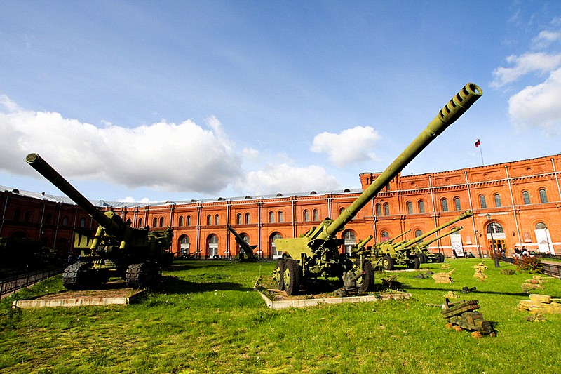 Anti-aircraft cannons at the Museum of the Artillery, Engineers and Signal Corps in St Petersburg, Russia