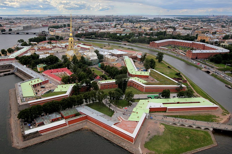 Aerial view of the Peter and Paul Fortress and the Museum of Artillery, Engineers and Signal Corps in Saint-Petersburg, Russia