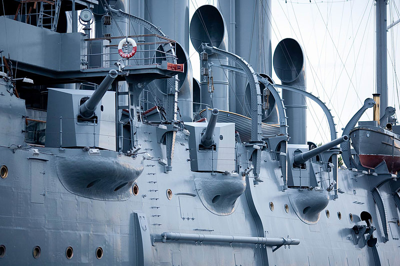 Cannons of the Cruiser Aurora in St Petersburg, Russia
