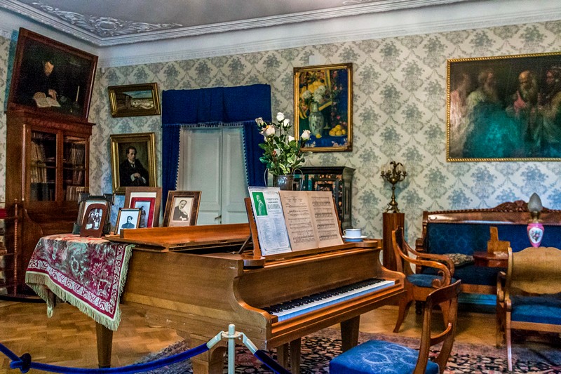 Chaliapin's grand piano in the sitting room in St Petersburg, Russia