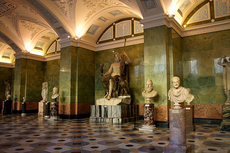 Jupiter Hall adorned with marble statues at the Hermitage Museum in St Petersburg, Russia