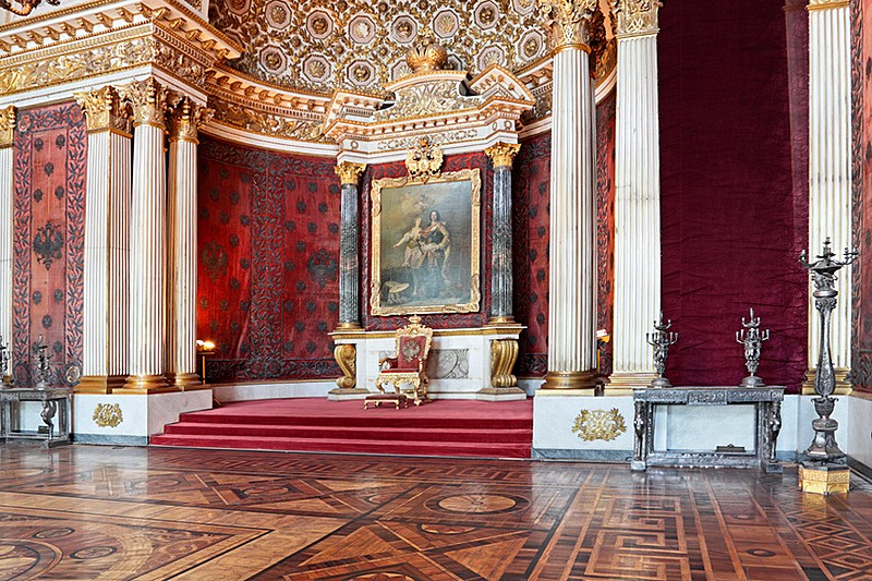 Peter the Great's memorial throne room at the Winter Palace / Hermitage Museum in St Petersburg, Russia
