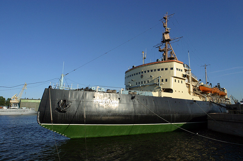 Icebreaker Krasin moored off Vasilevskiy Island in St Petersburg, Russia