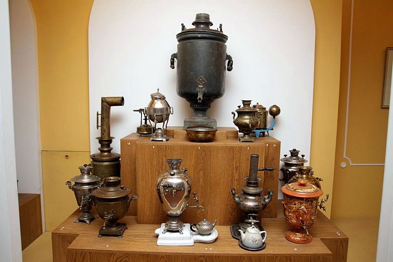 Samovars at the Museum of Bread in St Petersburg, Russia