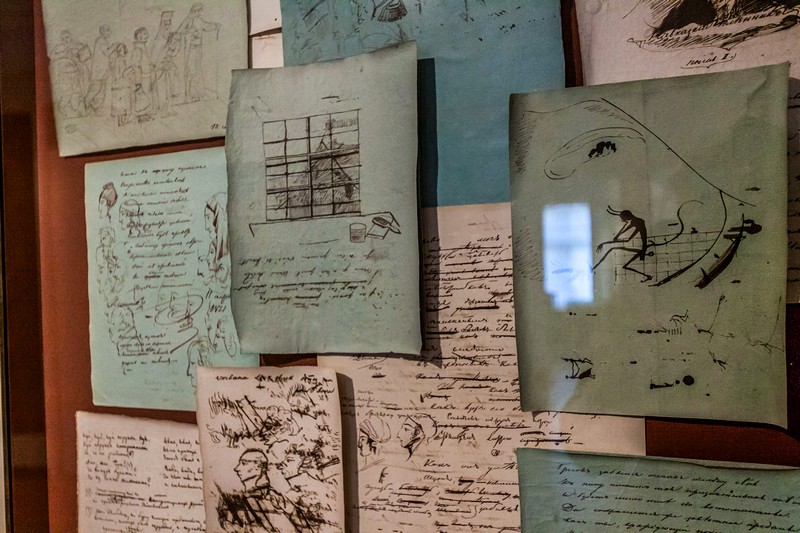 Manuscripts and sketches by the great poet in St Petersburg, Russia