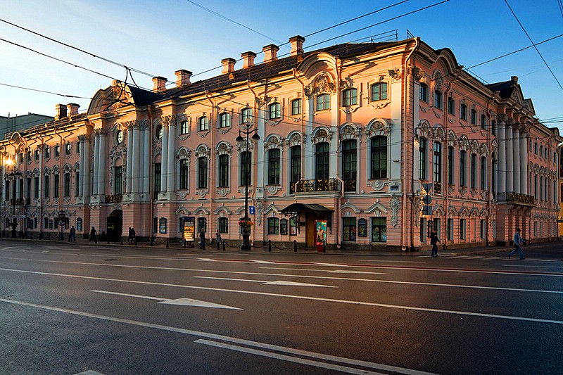 Stroganov Palace at the corner of Nevsky Prospekt and the Moyka River in St Petersburg, Russia