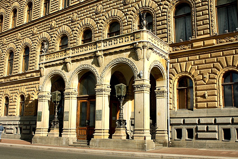 Entrance to the House of Scientists (Dom Uchenykh) in St Petersburg, Russia