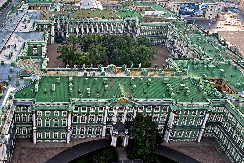 Bird's-eye view of the Winter Palace - the main building of Hermitage Museum in St Petersburg, Russia