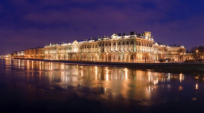 Winter Palace in St Petersburg, Russia at night