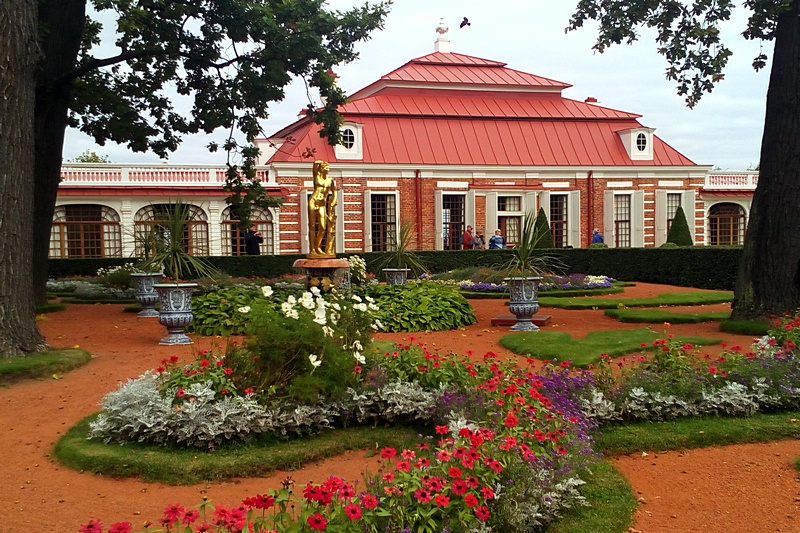 Monplaisir Palace and Garden in Peterhof, west of St. Petersburg, Russia