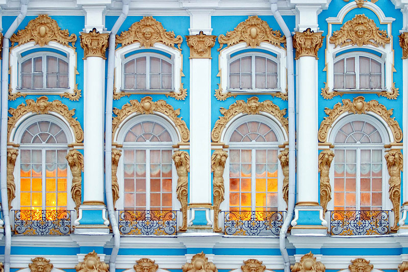 Facade decoration of Catherine Palace in Tsarskoye Selo (Pushkin), south of St Petersburg, Russia