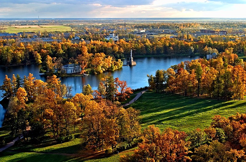Aerial view of Catherine Park in Tsarskoye Selo (Pushkin), south of St Petersburg, Russia