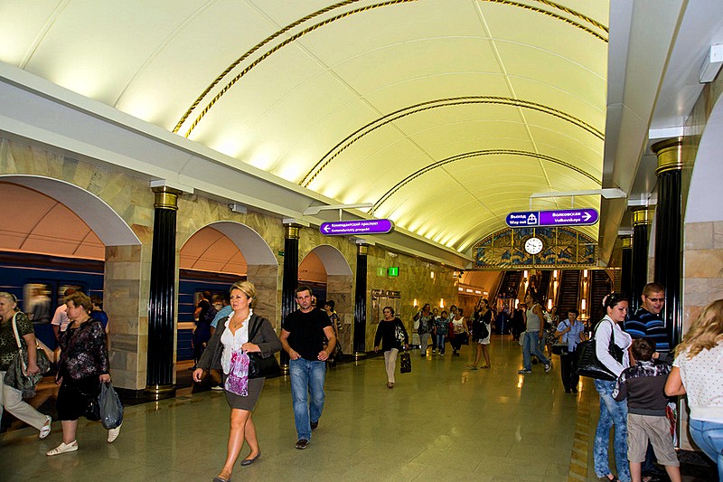 The lower vestibule between the platforms at one of St. Petersburg's newest stations, Russia