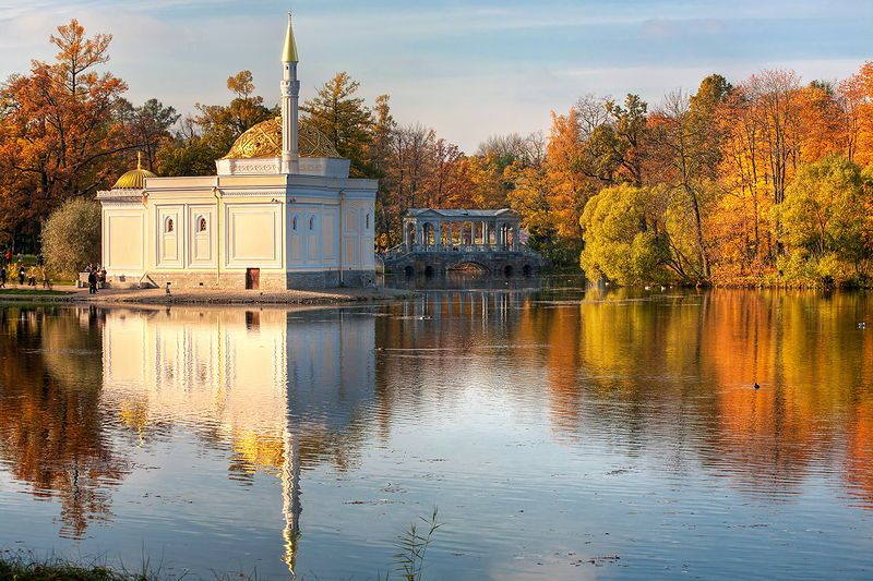 Turkish Bath and Marble Bridge in Catherine Park in Tsarskoye Selo (Pushkin), south of St Petersburg, Russia